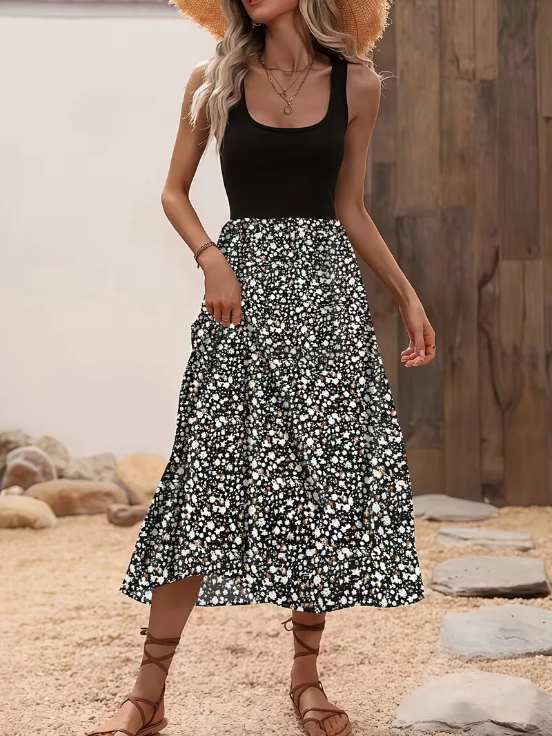 Lily Collins Floral Midi Dress