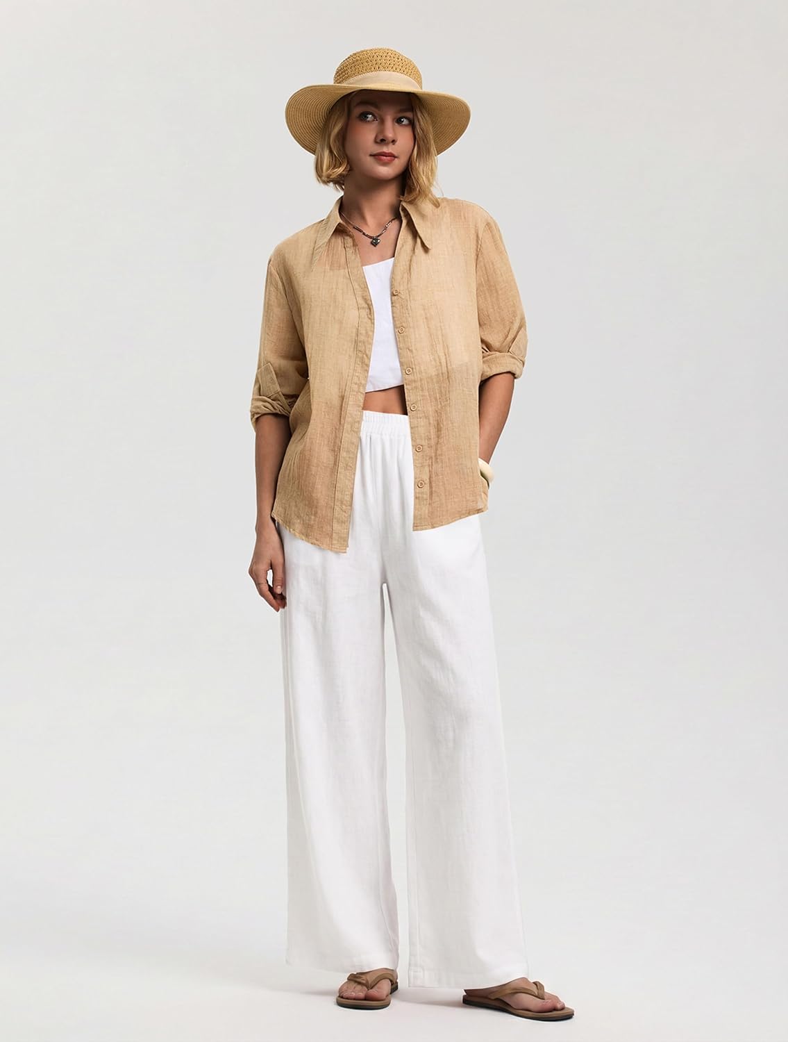 Amelia Rose White Wide Leg Pants