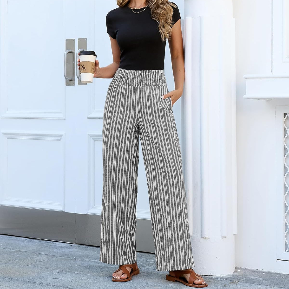 Hazel Brooks Striped Wide Leg Pants