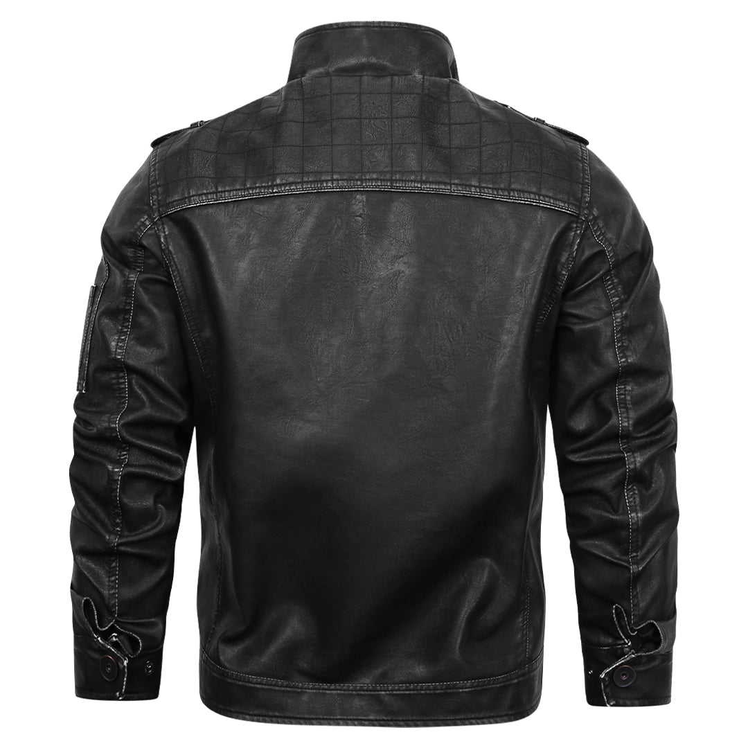 Men's Engine Embroidered Leather Jacket