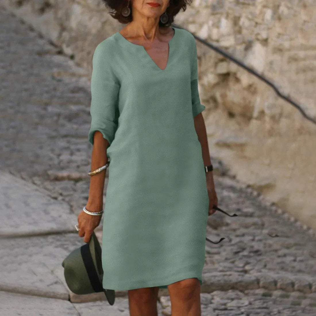 Sophia Clay Linen Midi Dress
