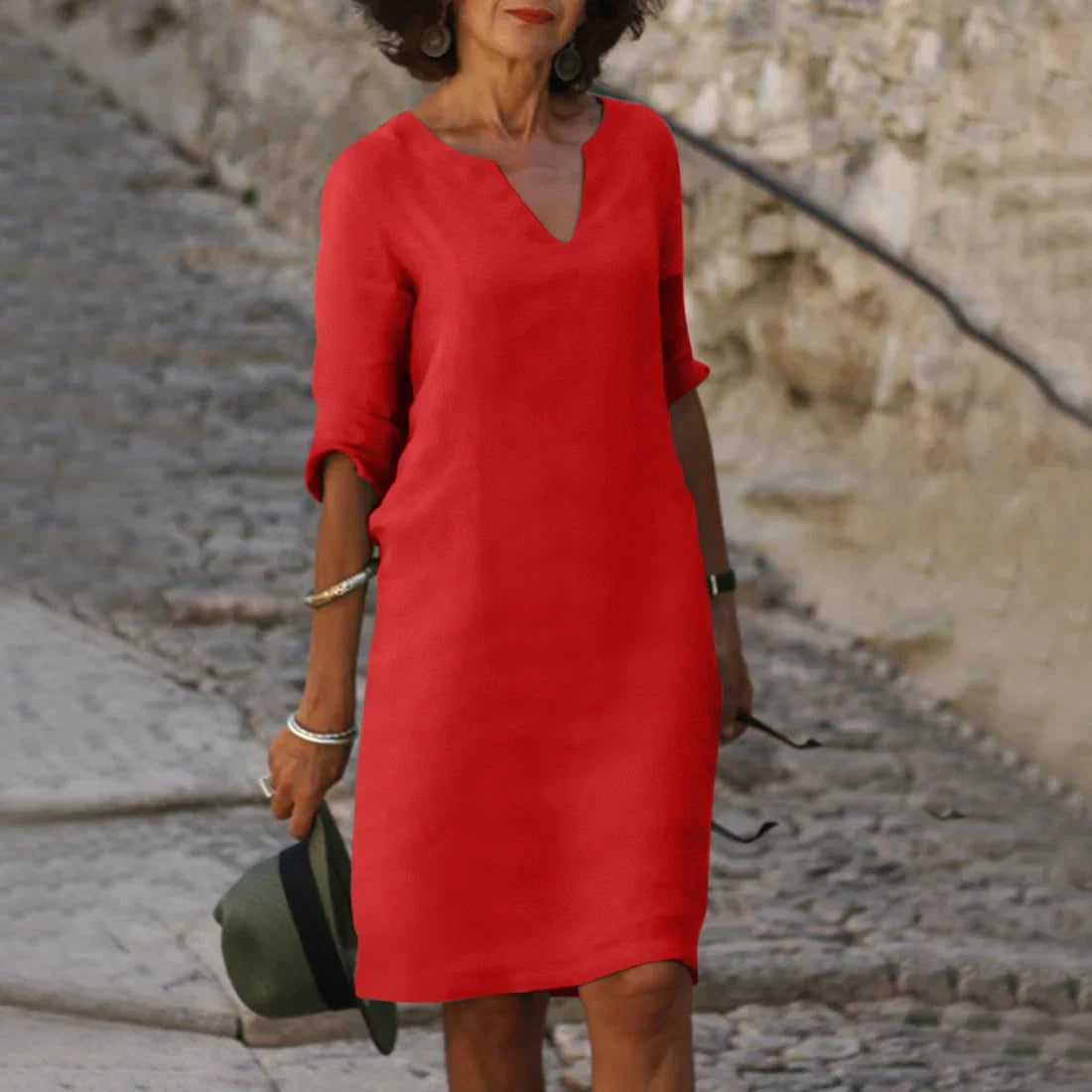Sophia Clay Linen Midi Dress