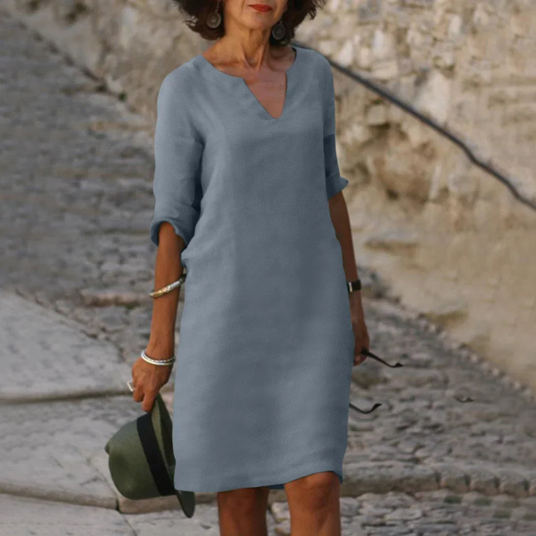 Sophia Clay Linen Midi Dress