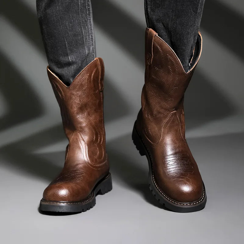 James Parker Rugged Leather Cowboy Boots