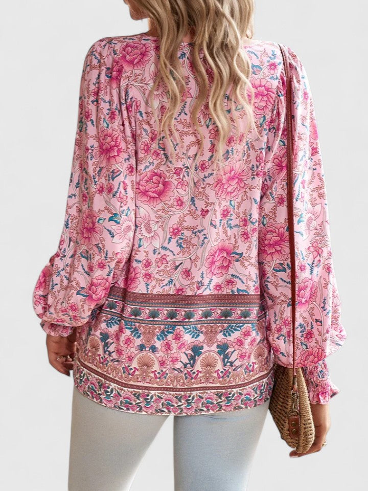 Celeste Boho Lace-Up V-Neck Blouse
