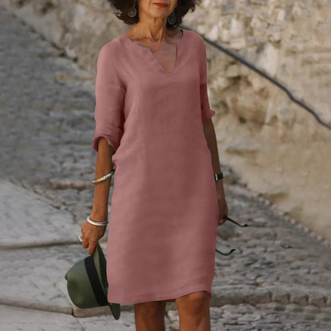 Sophia Clay Linen Midi Dress