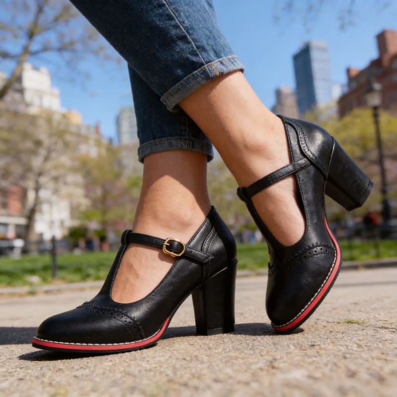 Ainsley Brogue T-Strap Block Heels_1