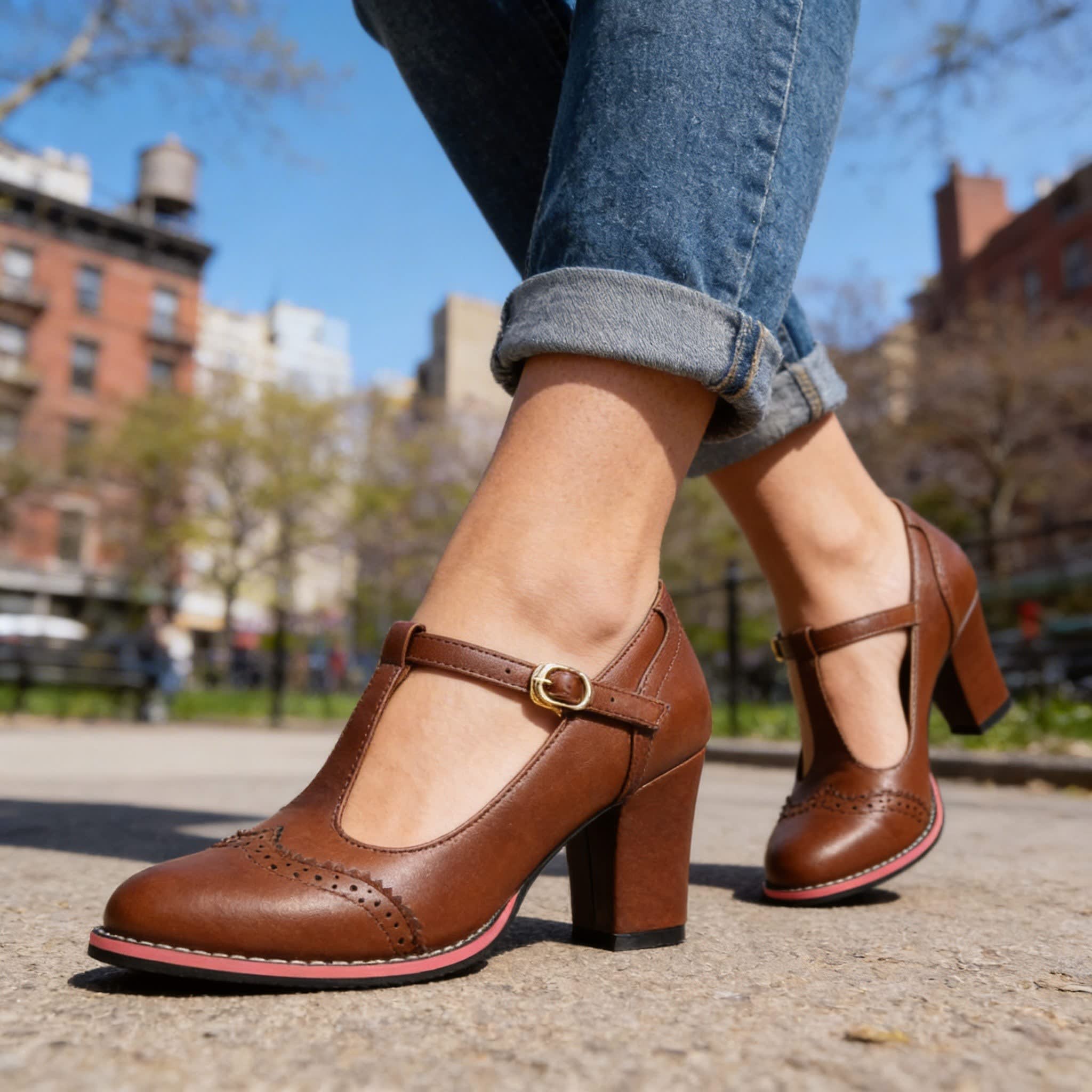 Ainsley Brogue T-Strap Block Heels_2