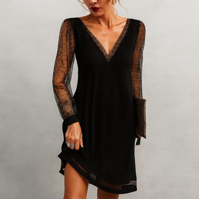 Josephine Glitter Mesh Sleeve Party Mini Dress_1