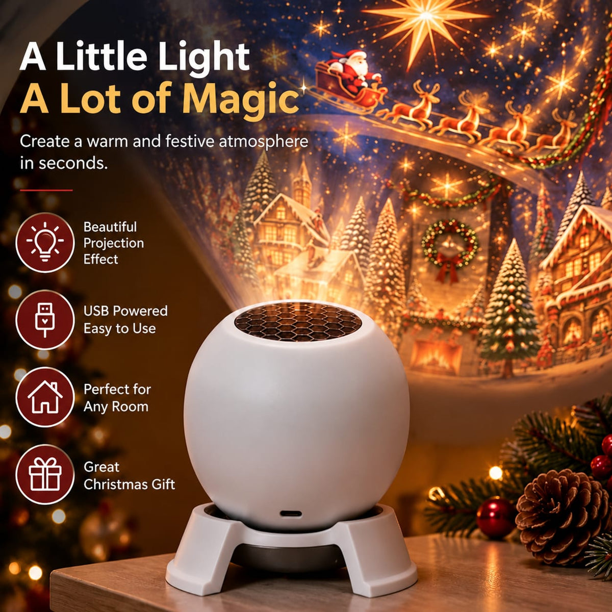 Christmas Projector Night Light 360 Degree Rotating Ceiling Projector Lamp Holiday Decoration for Kids Bedroom_3