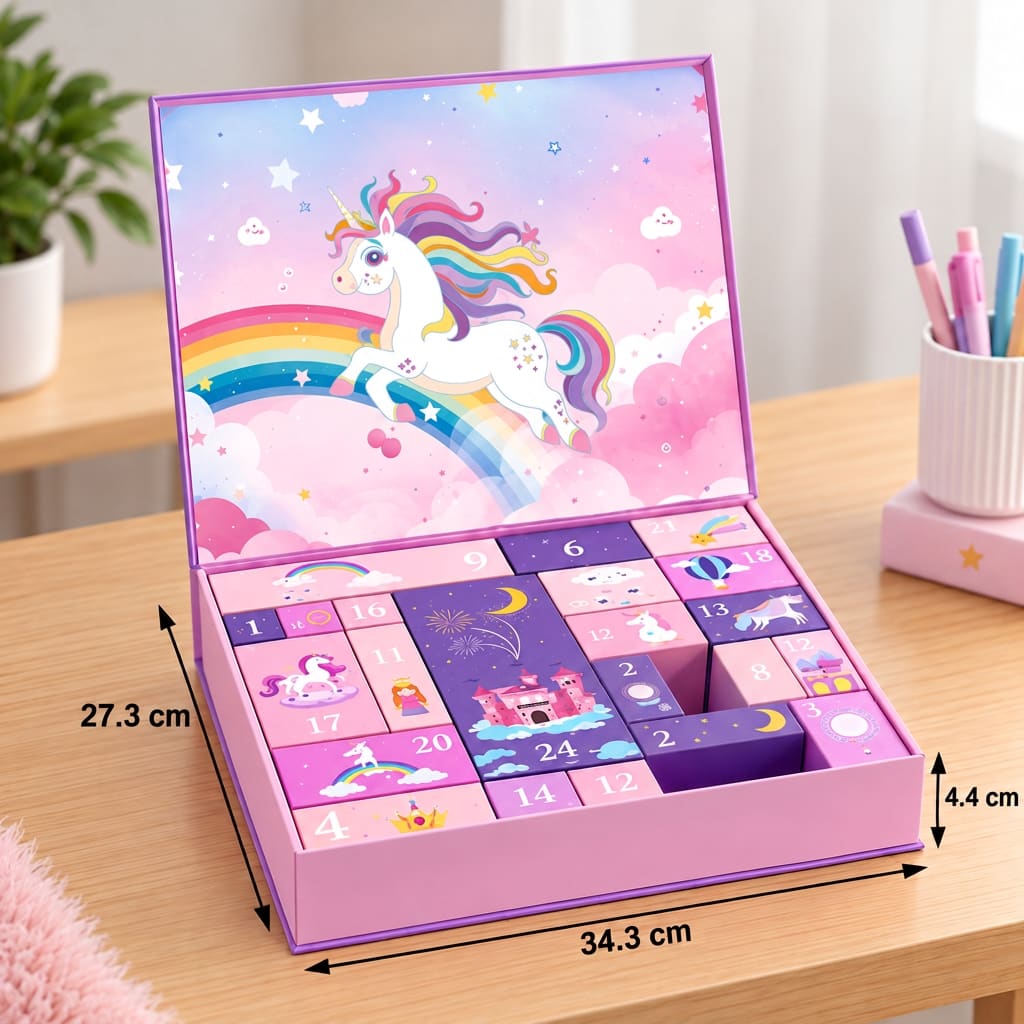 Unicorn Advent Calendar 2026 with Hair Accessories and Stickers Holiday Countdown for Kids_2