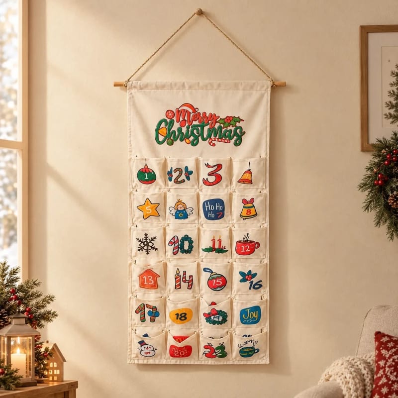 Hanging Advent Calendar 2026 with 24 Fillable Fabric Pockets Holiday Countdown Reusable_1