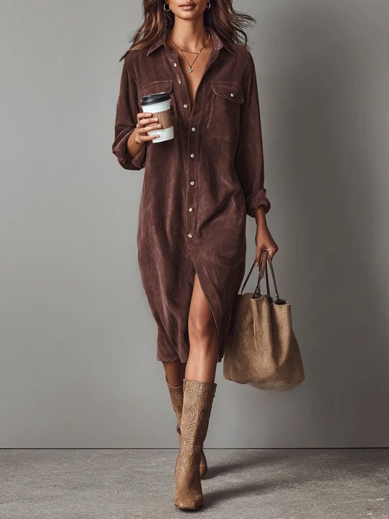 Rhodanthe Corduroy Button Down Shirt Dress_10