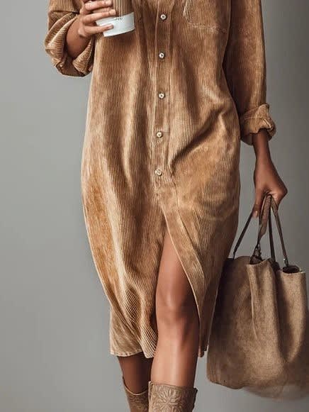 Rhodanthe Corduroy Button Down Shirt Dress_3
