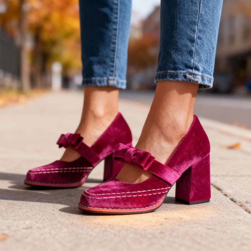 Rosetta Velvet Block Heel Mary Jane Pumps_1