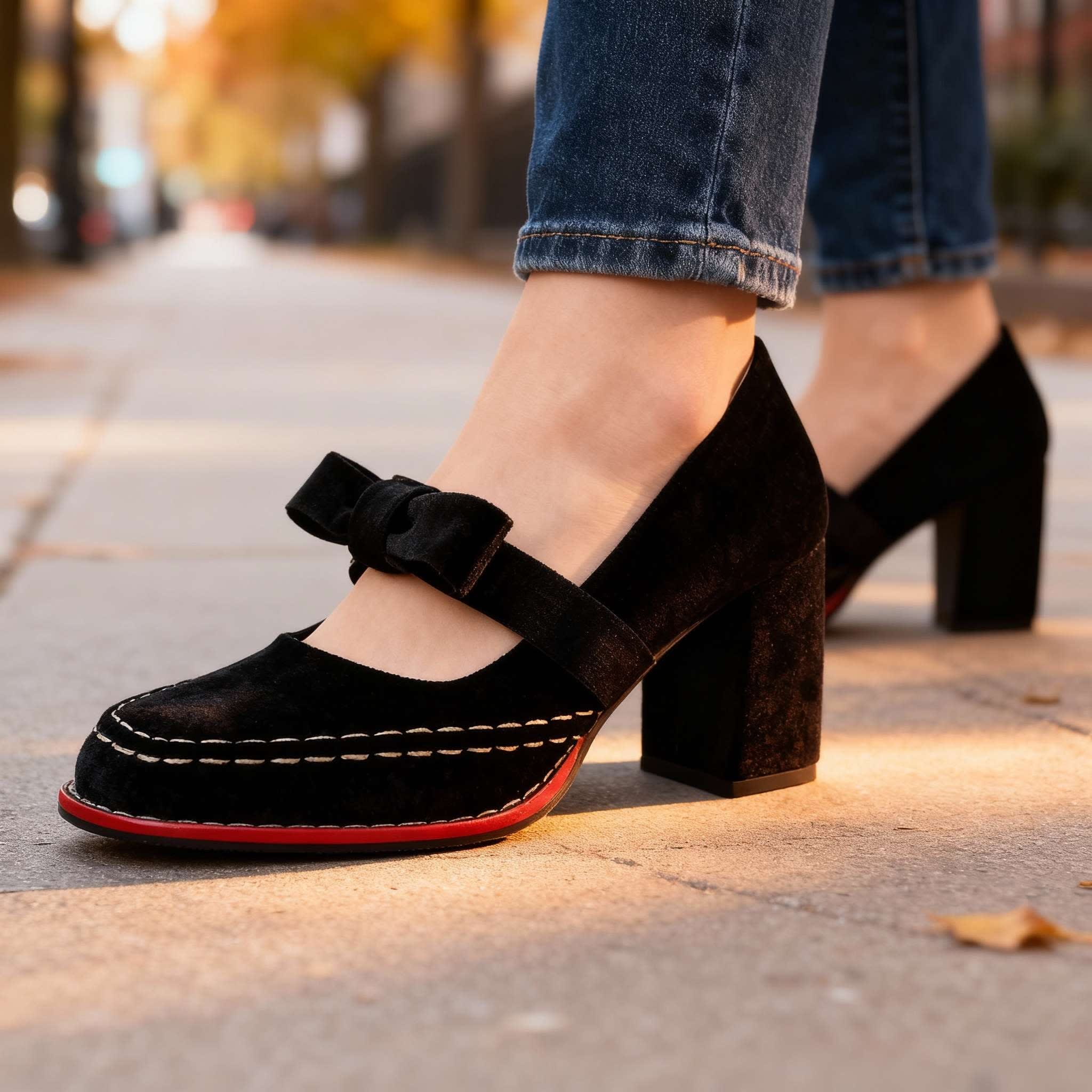 Rosetta Velvet Block Heel Mary Jane Pumps_3