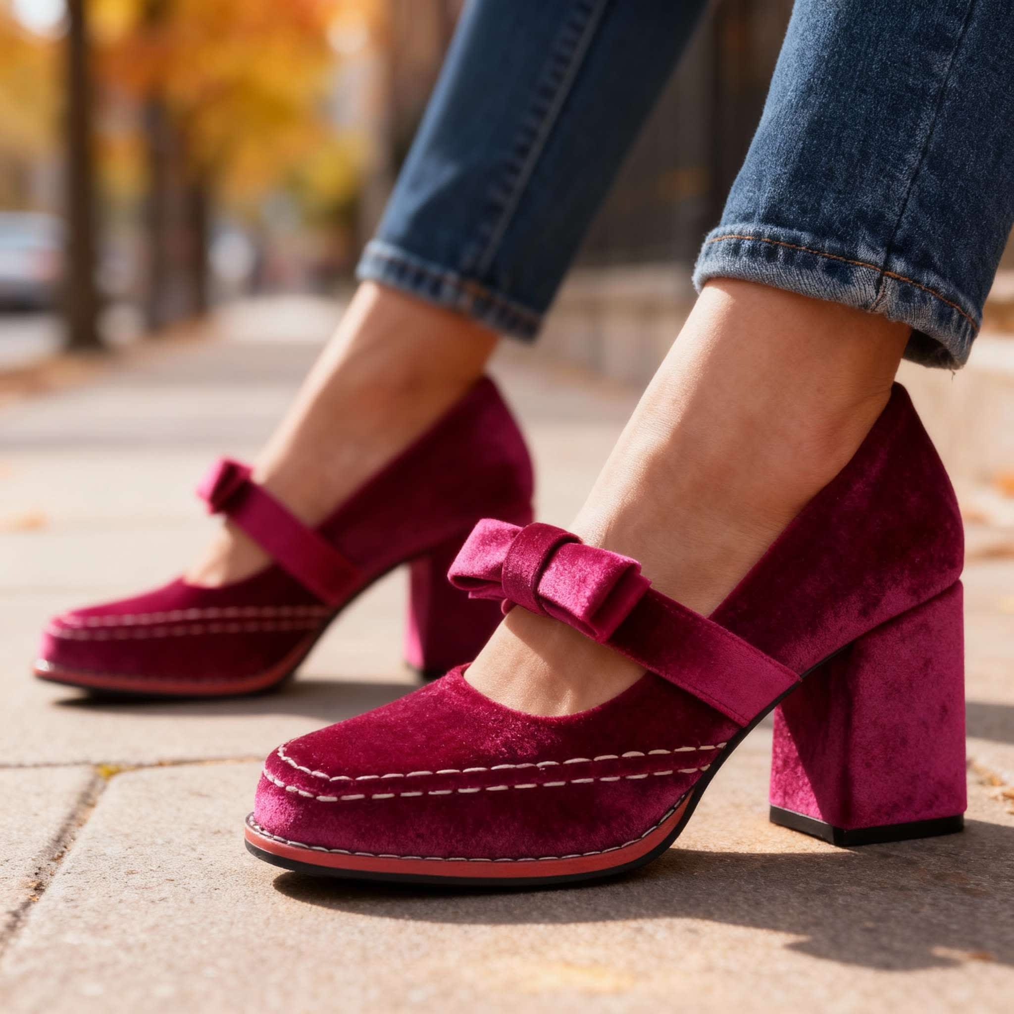 Rosetta Velvet Block Heel Mary Jane Pumps_4