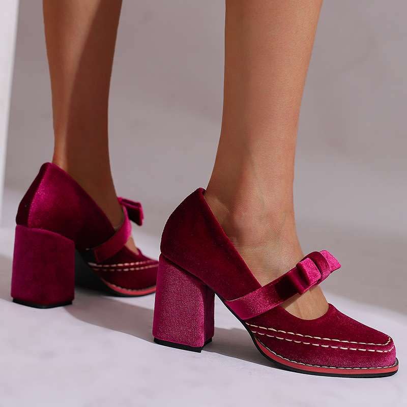 Rosetta Velvet Block Heel Mary Jane Pumps_7