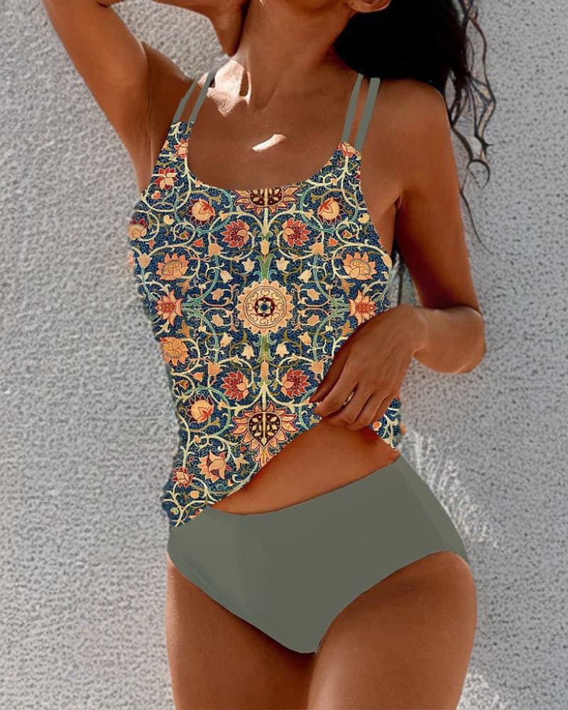 Livia Printed Double Strap Tankini Swimsuit_2
