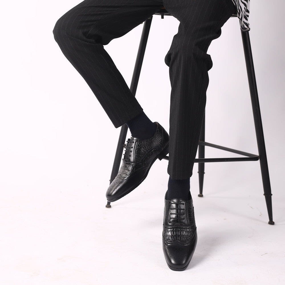 Weldon Croc Embossed Leather Brogue Shoes_10