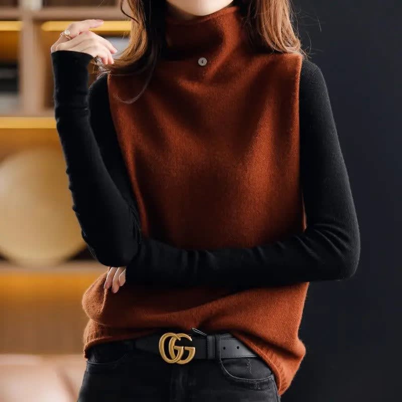 Cerise Sleeveless Mock Neck Sweater Vest_2