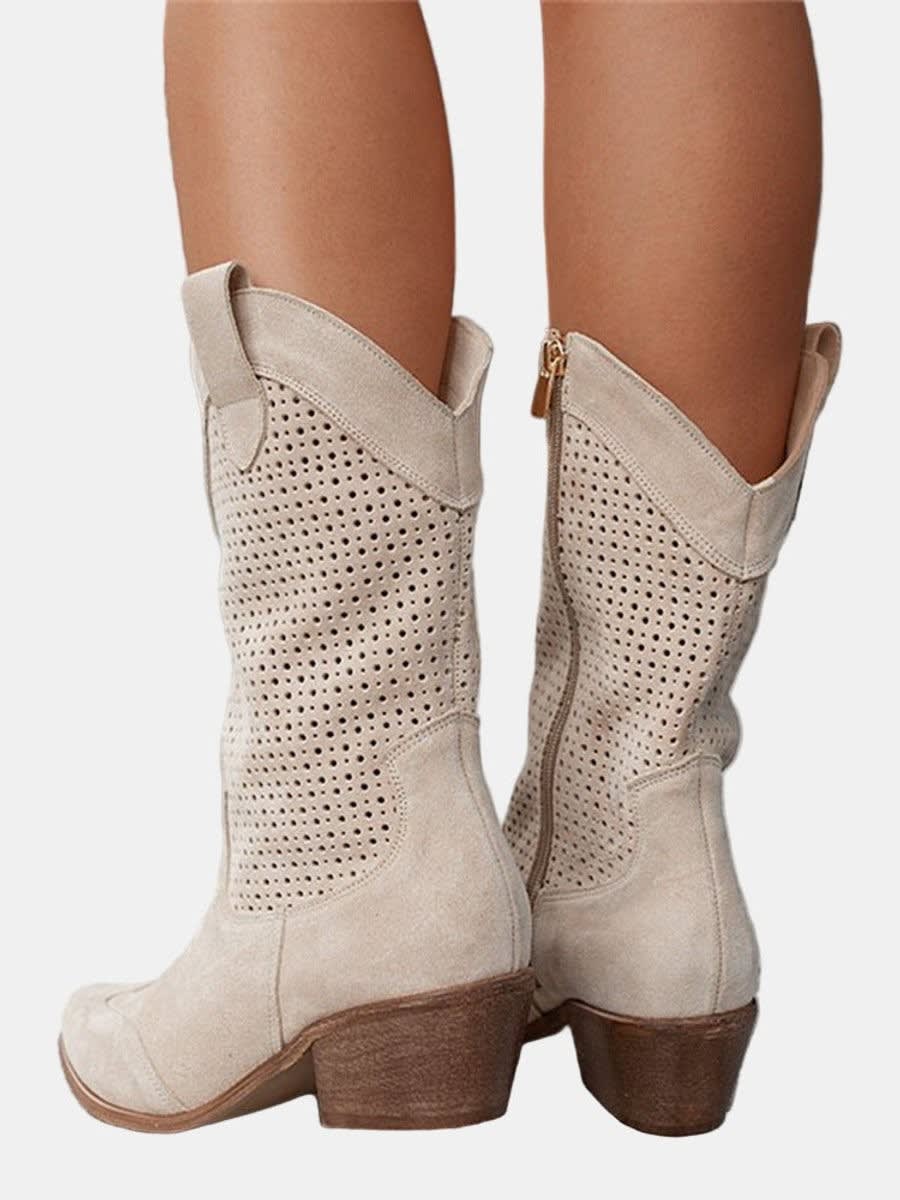 Claire Perforated Faux Suede Western Boots_3