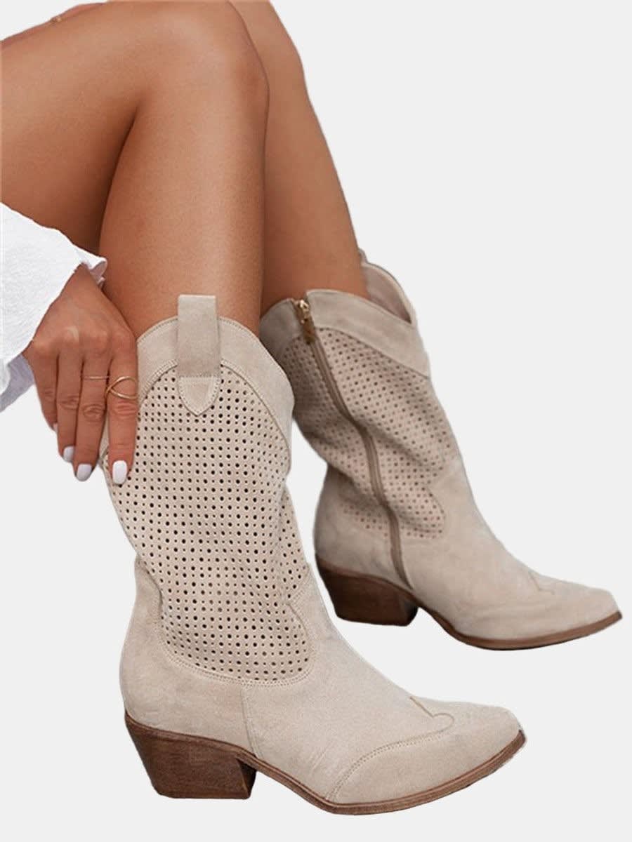 Claire Perforated Faux Suede Western Boots_4