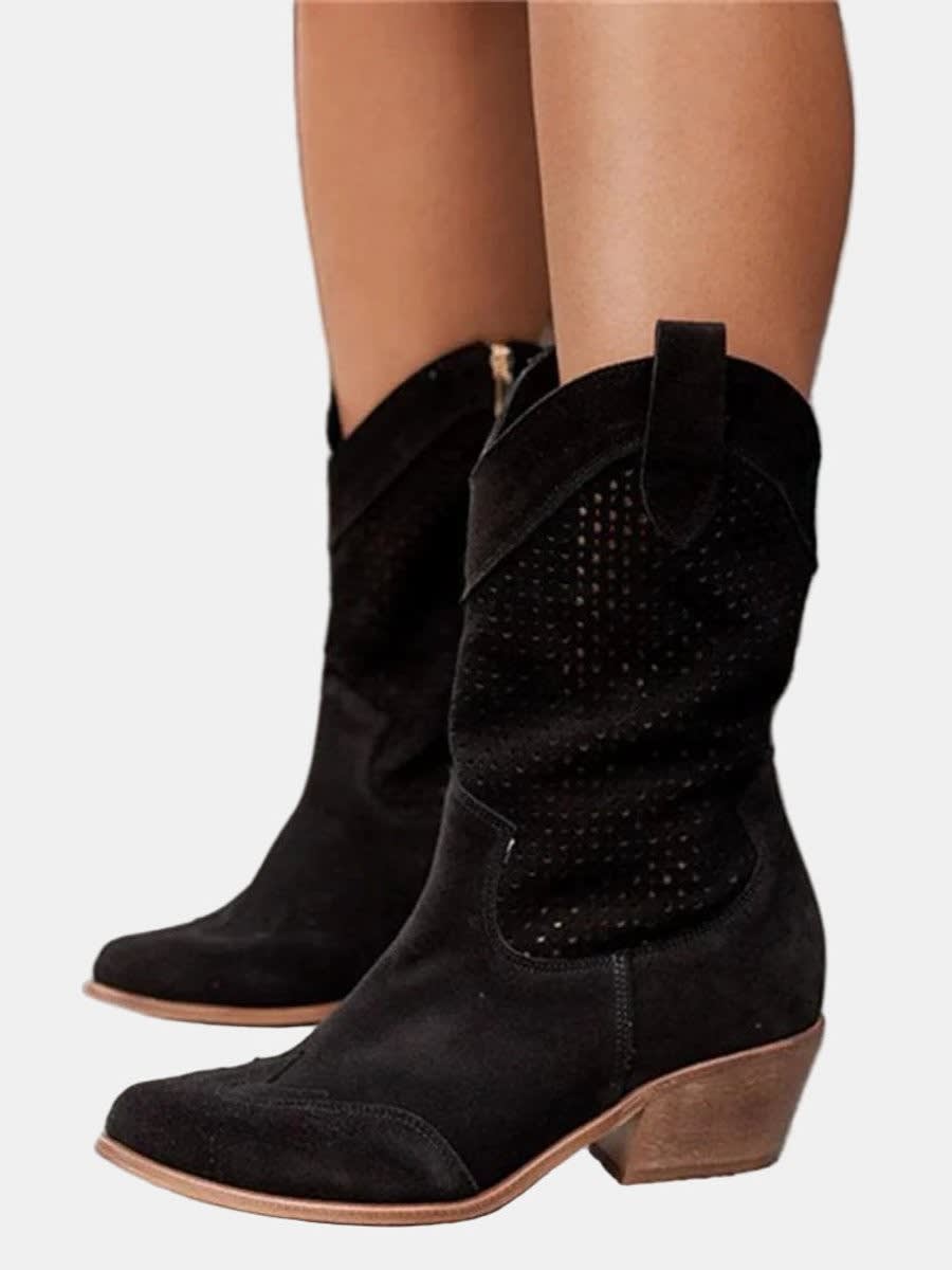 Claire Perforated Faux Suede Western Boots_5