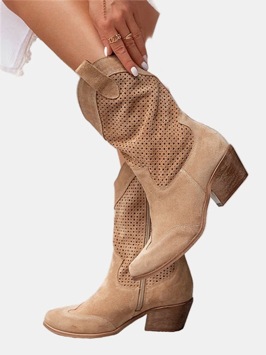 Claire Perforated Faux Suede Western Boots_6