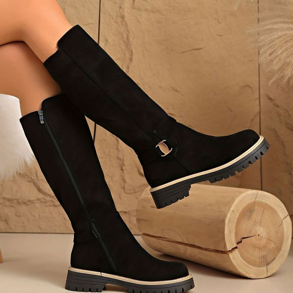 Laura Faux Suede Lug Sole Knee High Boots_7