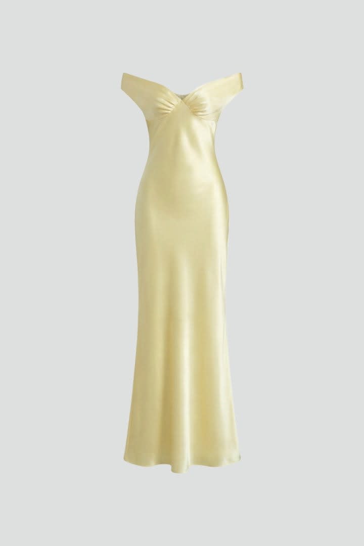 Saskia Butter Yellow Off Shoulder Satin Homecoming Maxi Dress_2