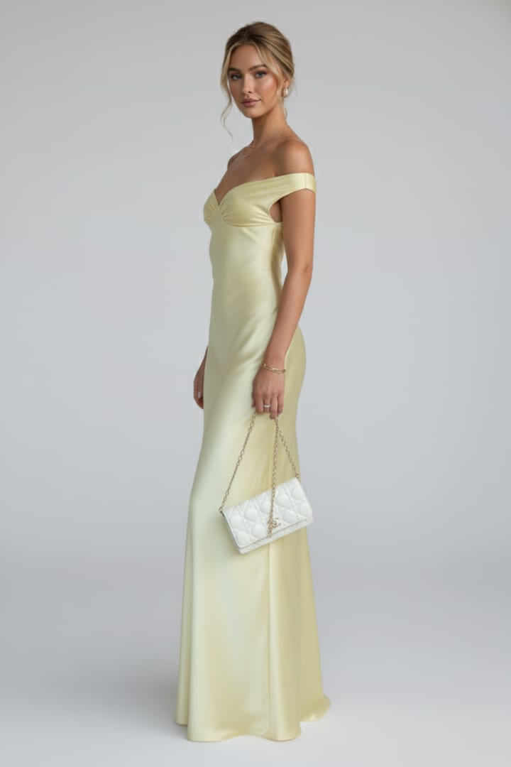 Saskia Butter Yellow Off Shoulder Satin Homecoming Maxi Dress_4