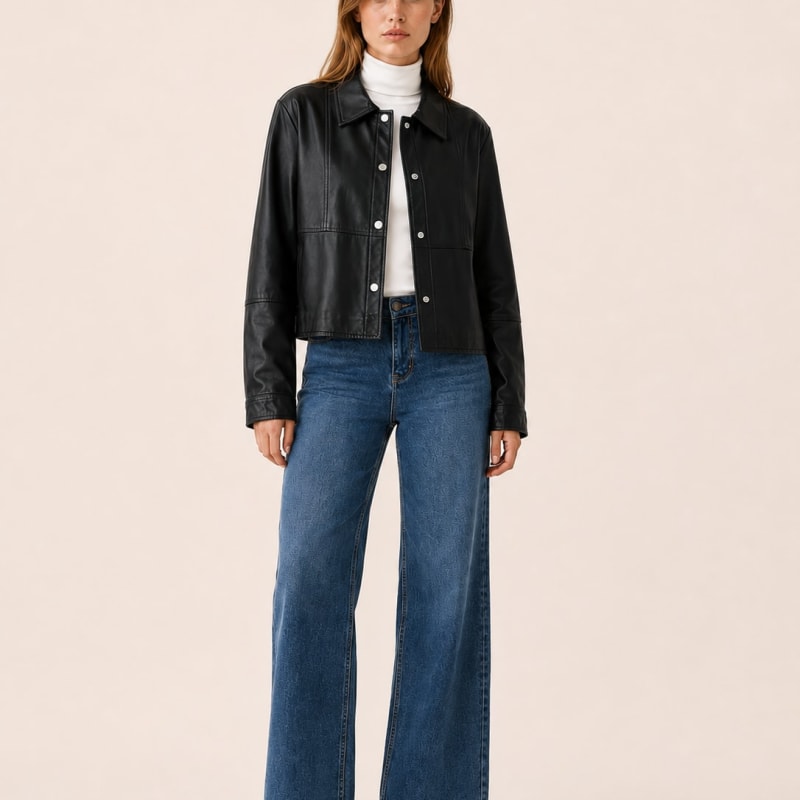 Marina Cropped Snap Front Faux Leather Jacket_1