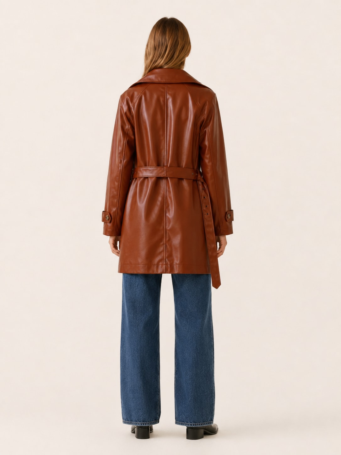 Colette Double Breasted Faux Leather Trench Coat_2