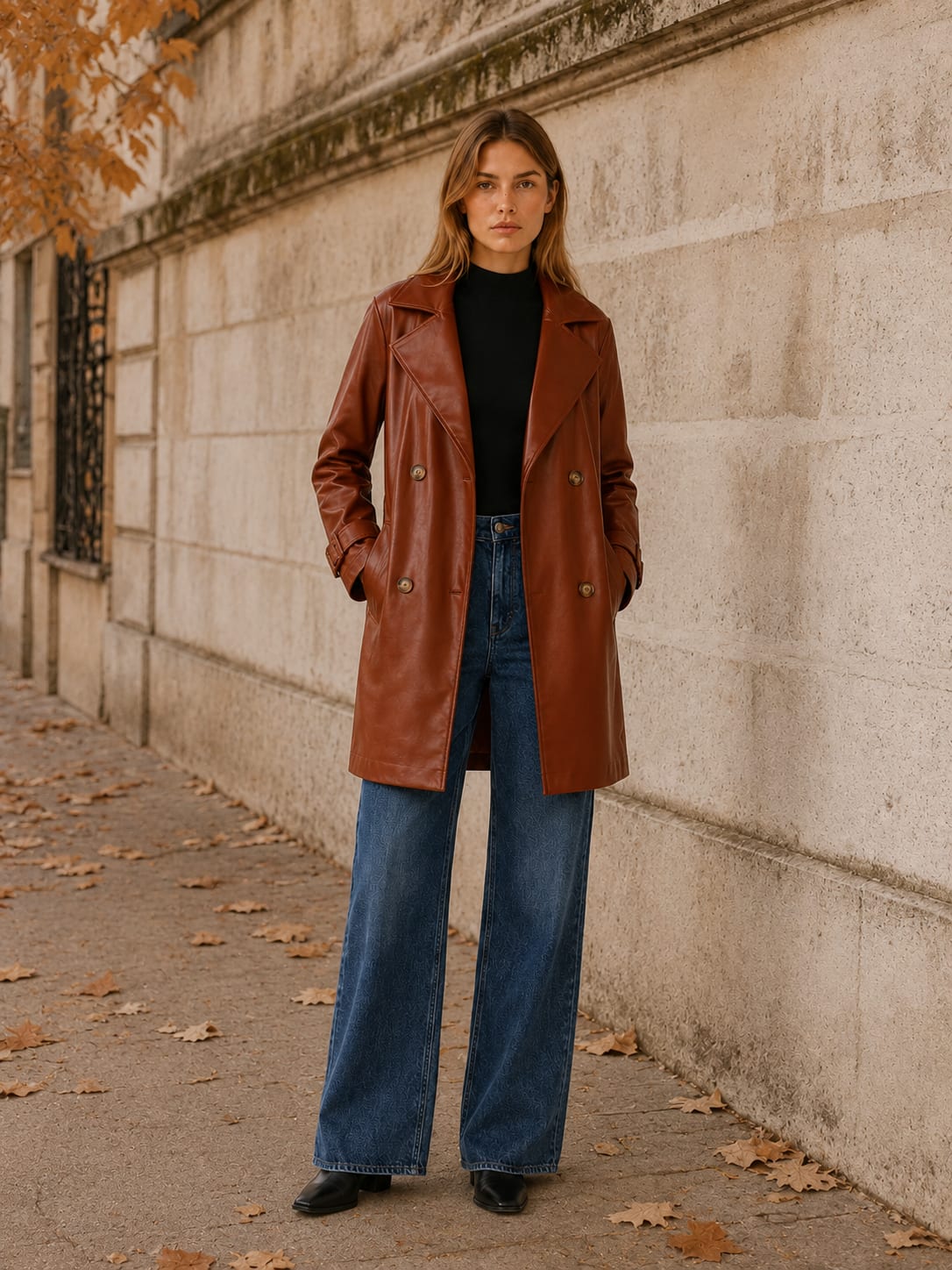 Colette Double Breasted Faux Leather Trench Coat_5