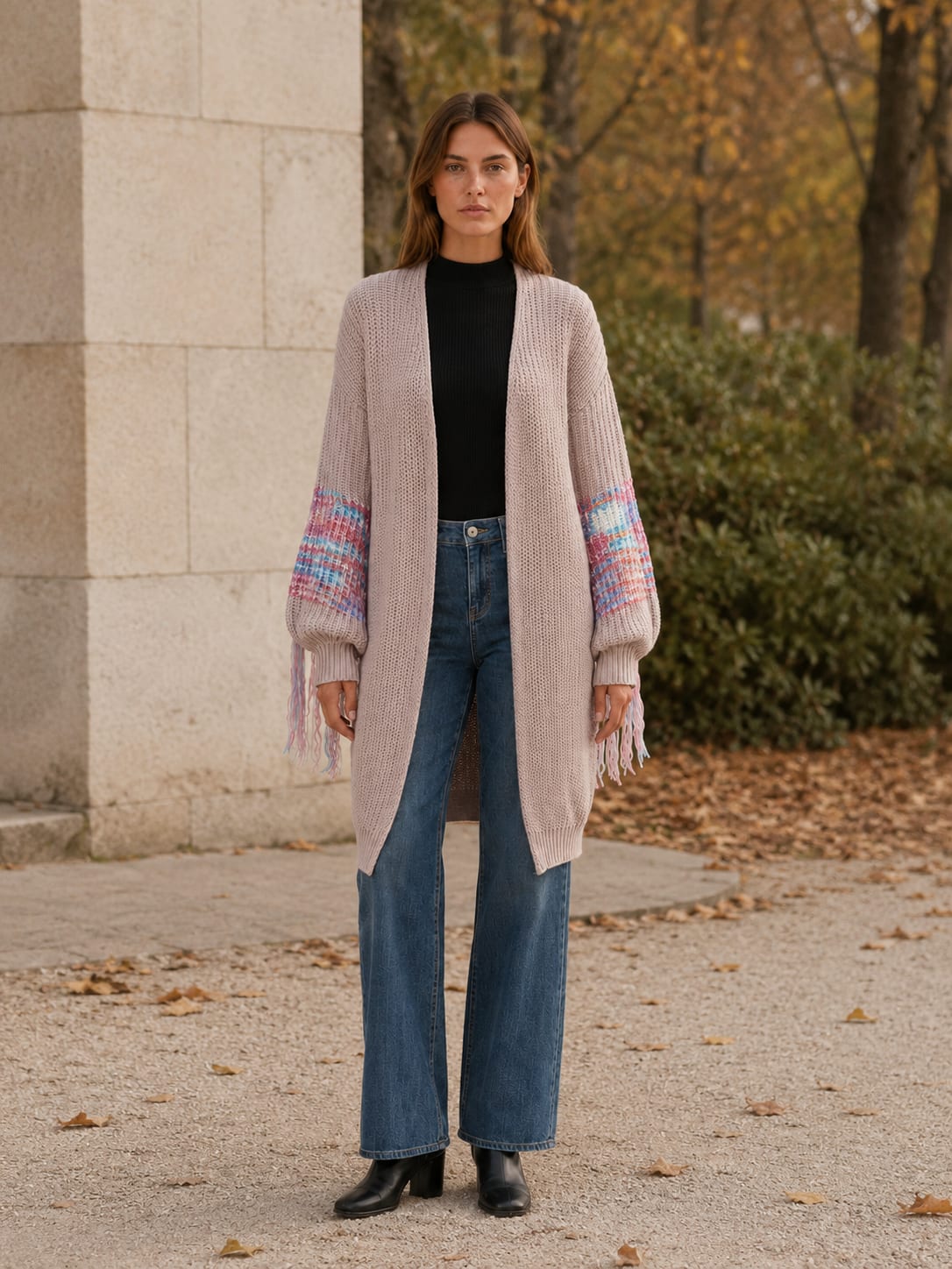Noelle Fringe Trim Open Front Longline Knit Cardigan_5