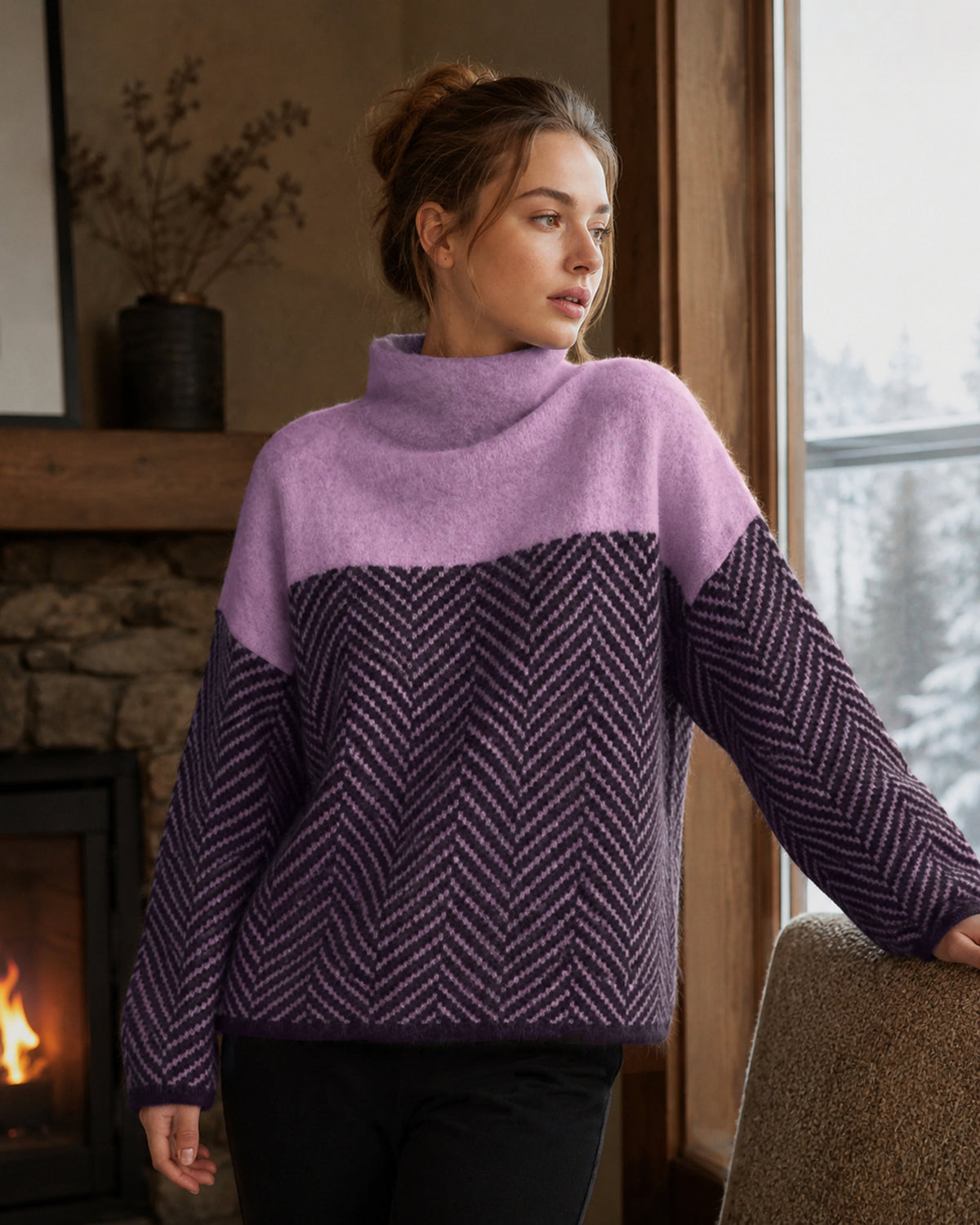 Natalie Cashmere Blend Chevron Turtleneck Sweater_3