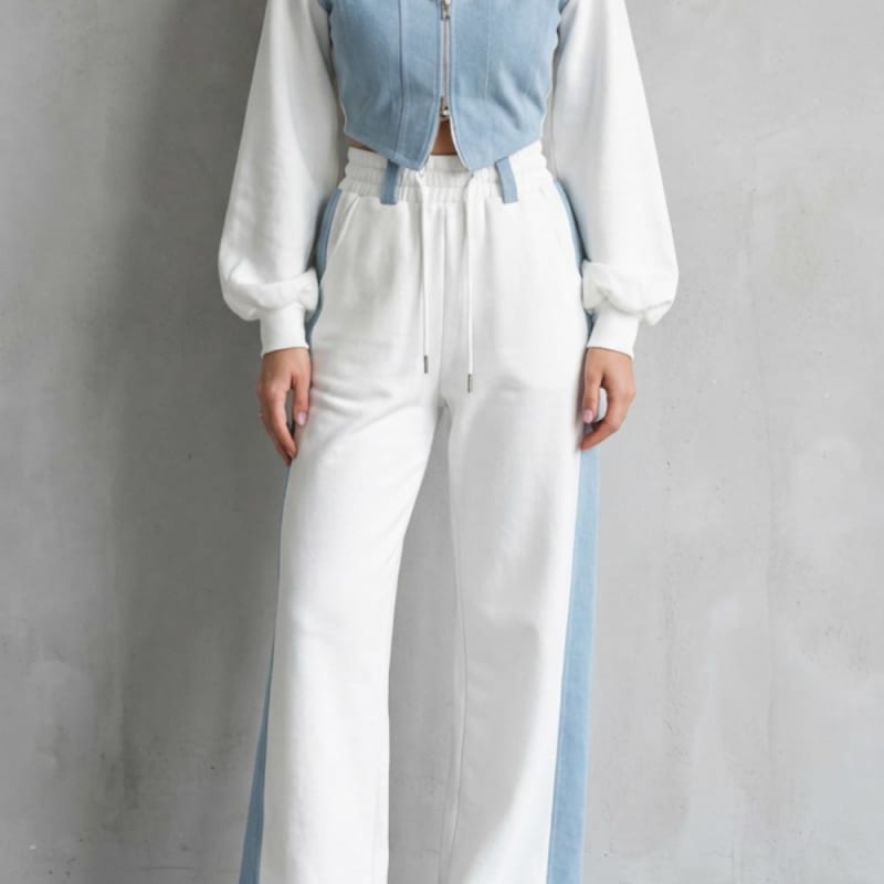 Daniella Denim Panel Hooded Two Piece Set_1