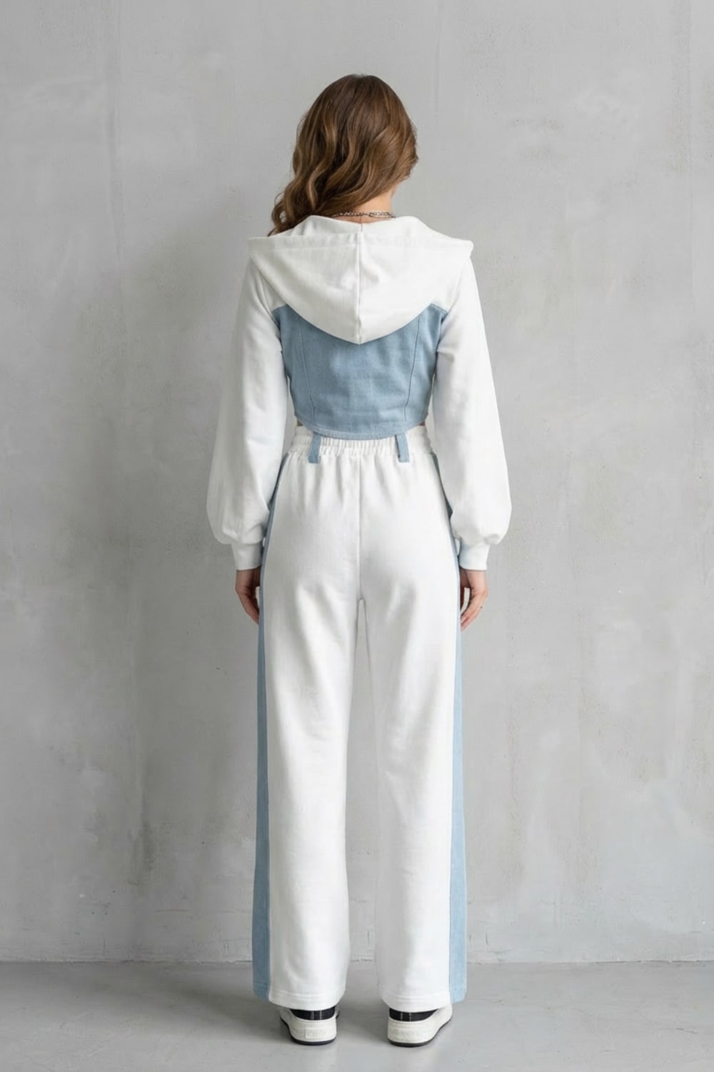 Daniella Denim Panel Hooded Two Piece Set_4