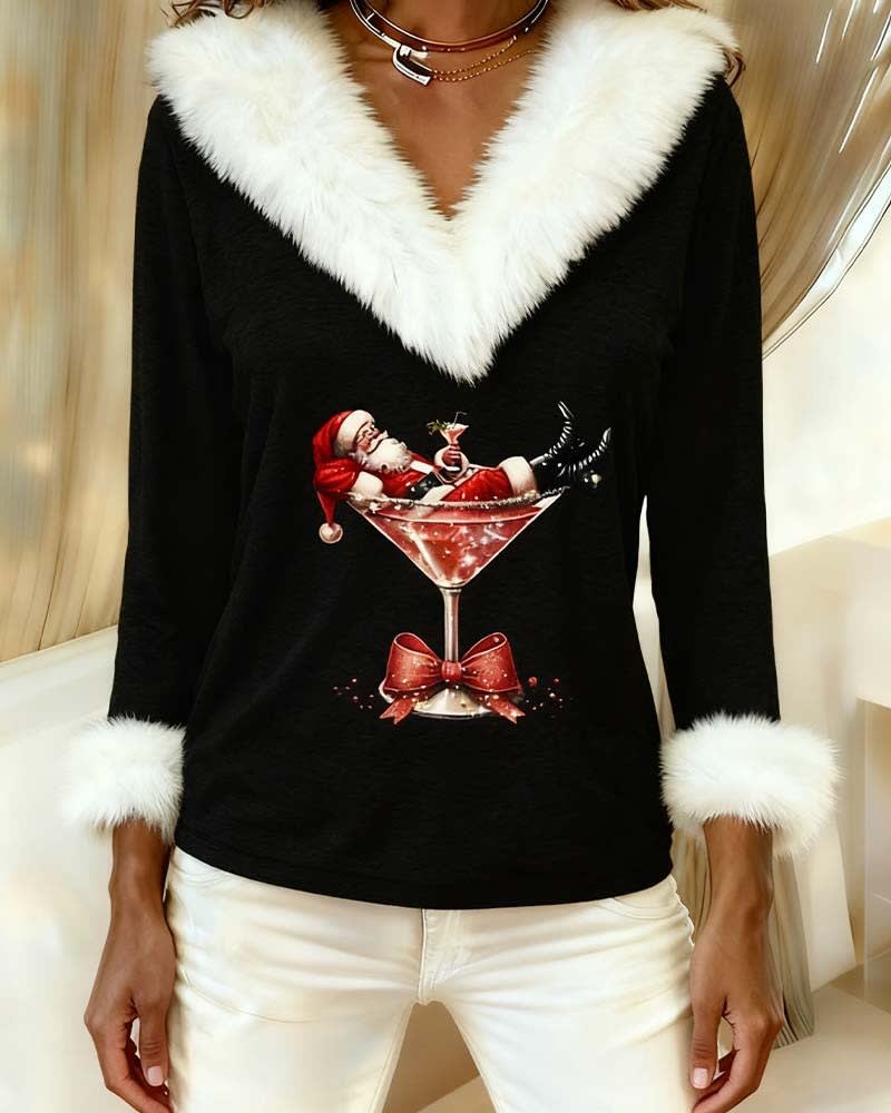 Iris Faux Fur Trim V-Neck Christmas Top_11