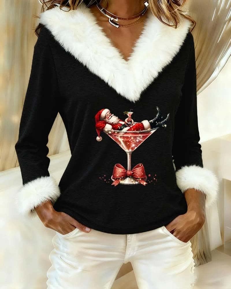 Iris Faux Fur Trim V-Neck Christmas Top_3