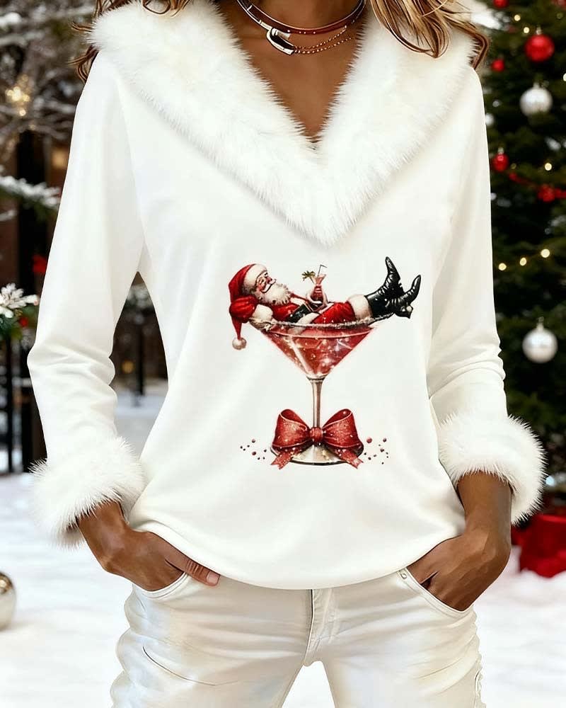 Iris Faux Fur Trim V-Neck Christmas Top_8