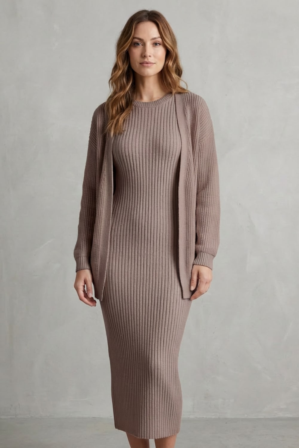 Diana Ribbed Knit Sweater Dress Two Piece Set_10