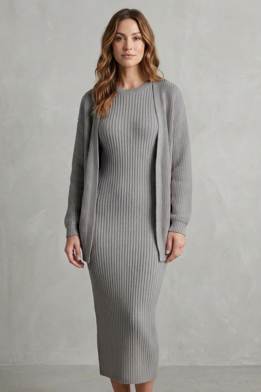Diana Ribbed Knit Sweater Dress Two Piece Set_12