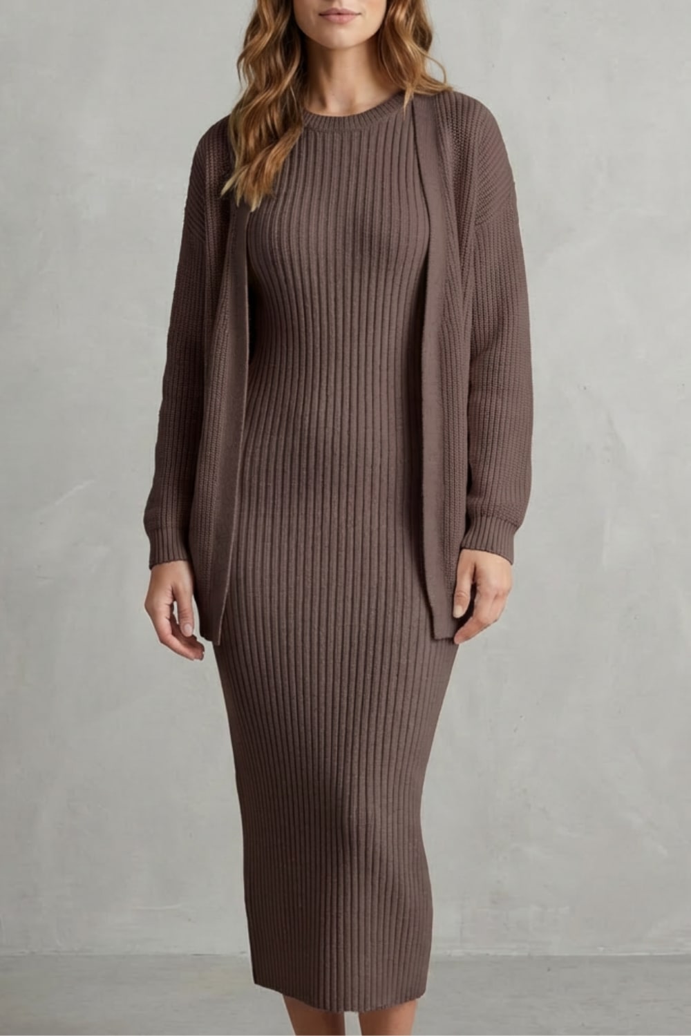 Diana Ribbed Knit Sweater Dress Two Piece Set_13