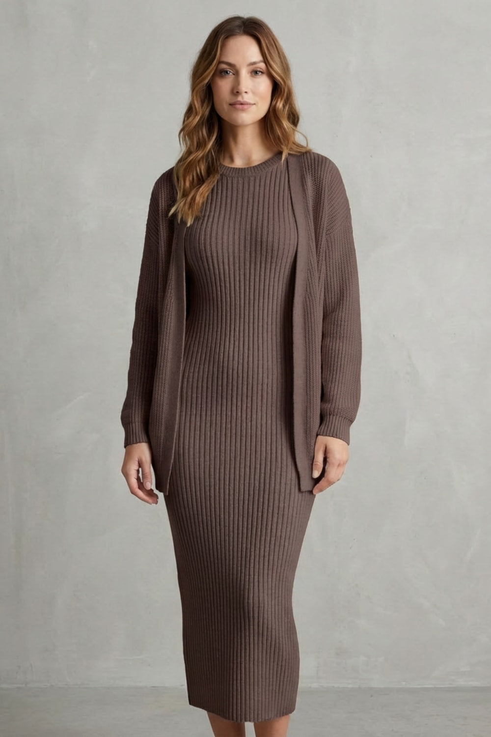 Diana Ribbed Knit Sweater Dress Two Piece Set_14