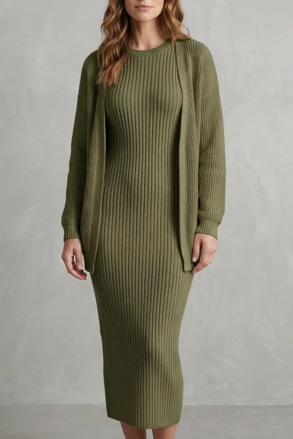 Diana Ribbed Knit Sweater Dress Two Piece Set_15