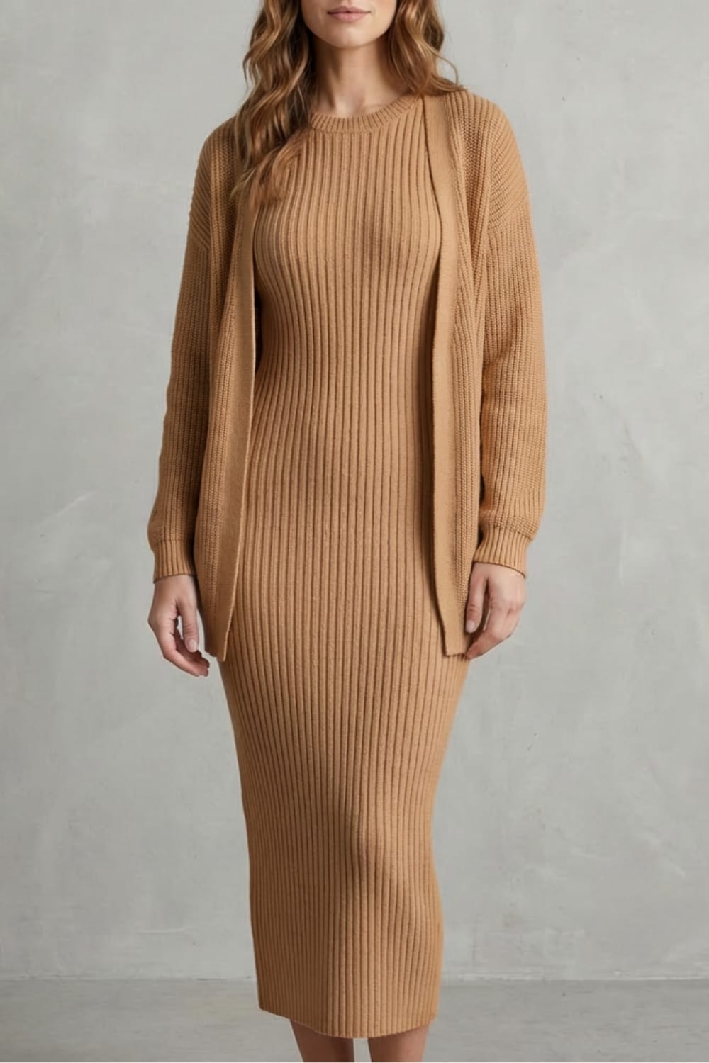 Diana Ribbed Knit Sweater Dress Two Piece Set_17