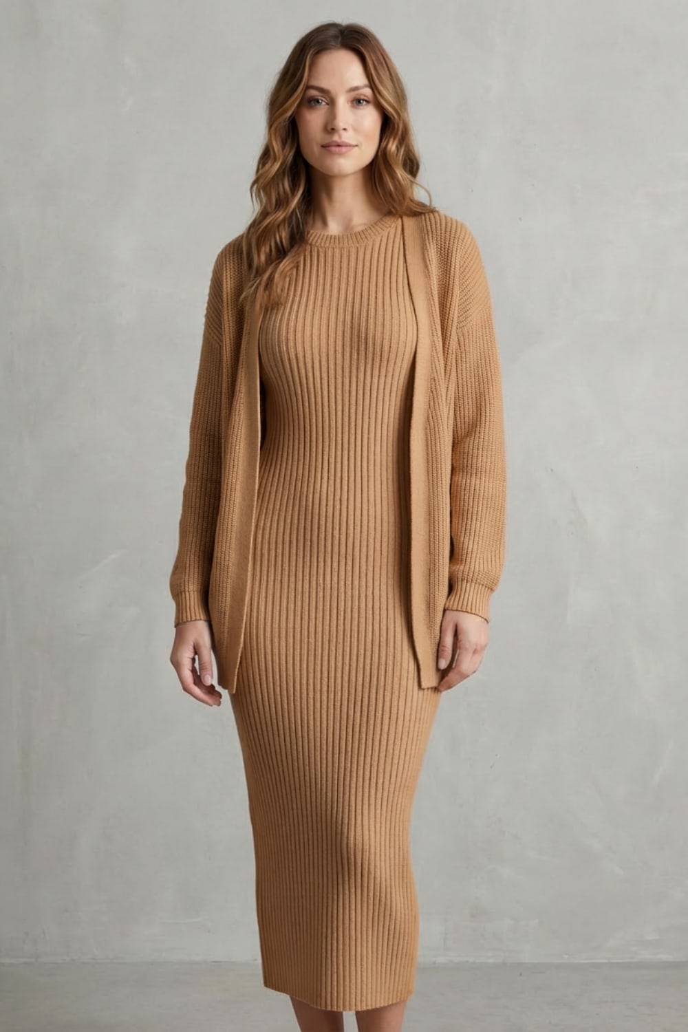 Diana Ribbed Knit Sweater Dress Two Piece Set_18