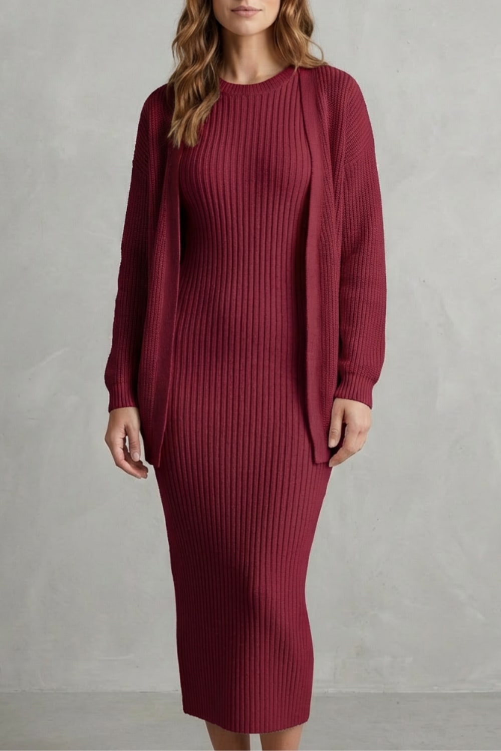 Diana Ribbed Knit Sweater Dress Two Piece Set_21